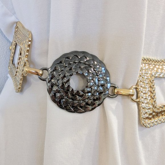 Medallion Gold & Gray-Tone Chain Waist Belt Adjustable Heavy Weight Metal - Picture 3 of 8